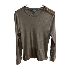Vintage Women's Ralph Lauren Brown Long Sleeve Shirt‎ / Top Elbow Pads Size L